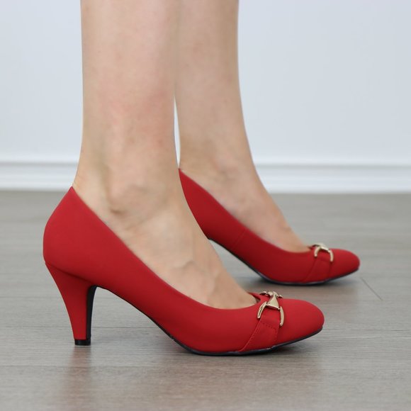 Red Vintage Style Round Toe Comfort Pumps - Picture 4 of 7